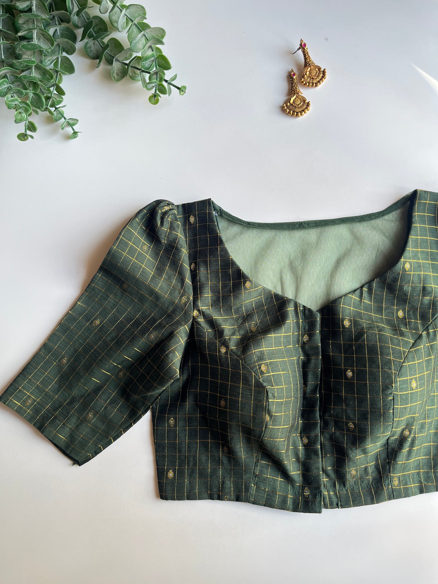Green Puff Sleeve Blouse