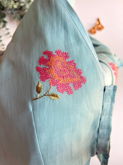 Pastel Blue Floral Blouse