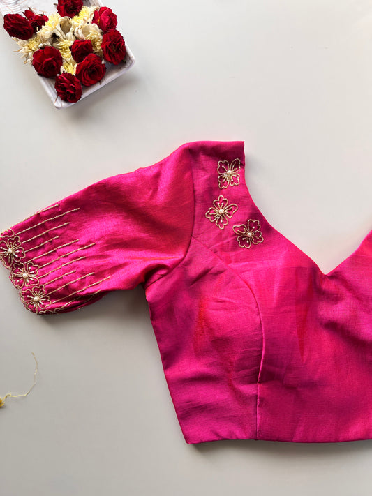 Pink Floral Handwork Blouse