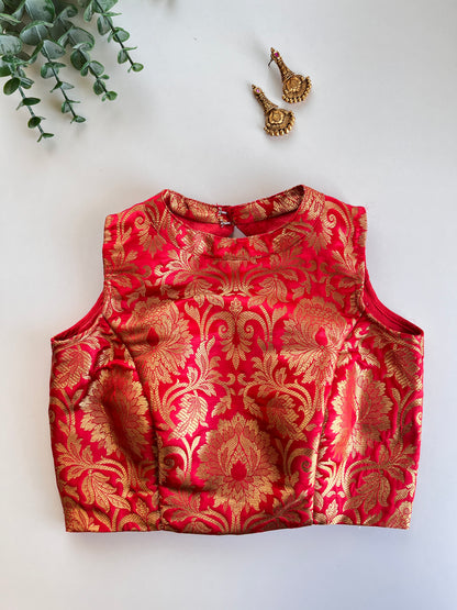 Red Brocade Sleeveless Blouse