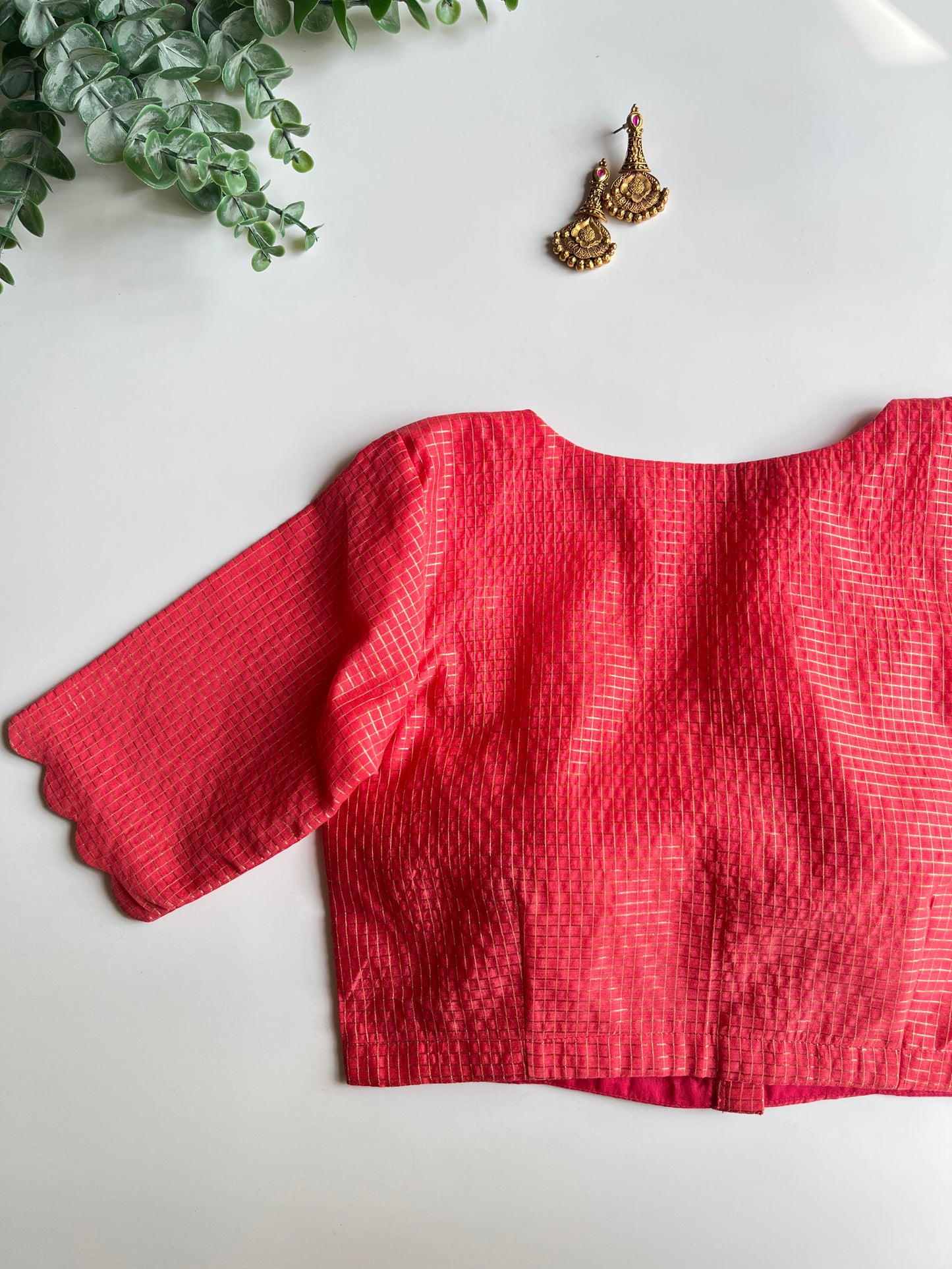 Peach Check Blouse