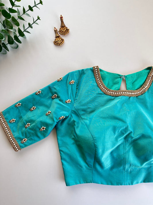 Mint Blue Handwork Blouse