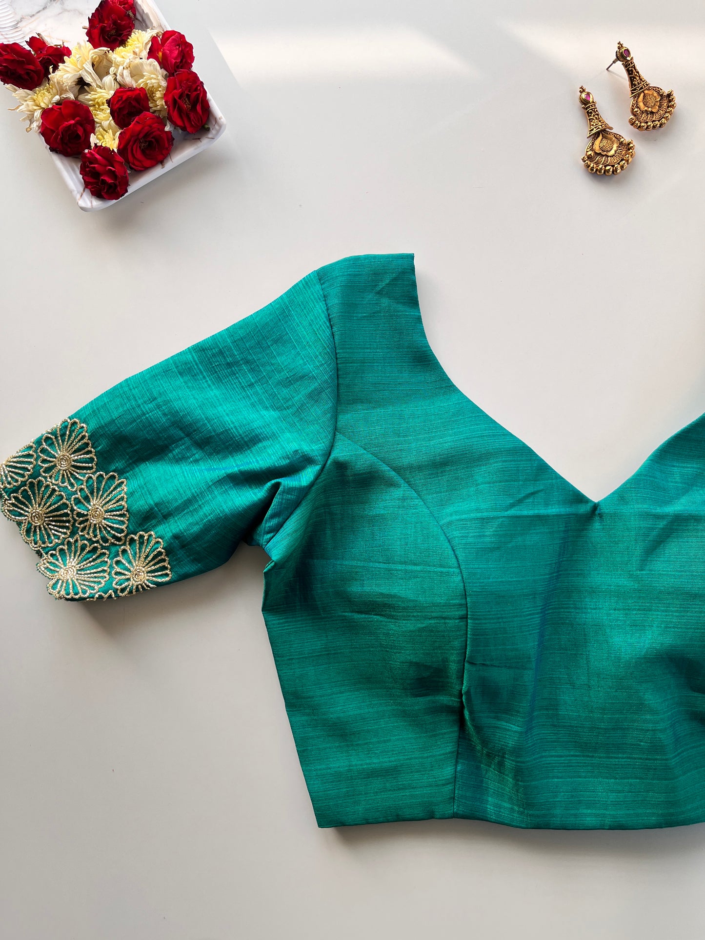 Peacock Blue Handwork Blouse