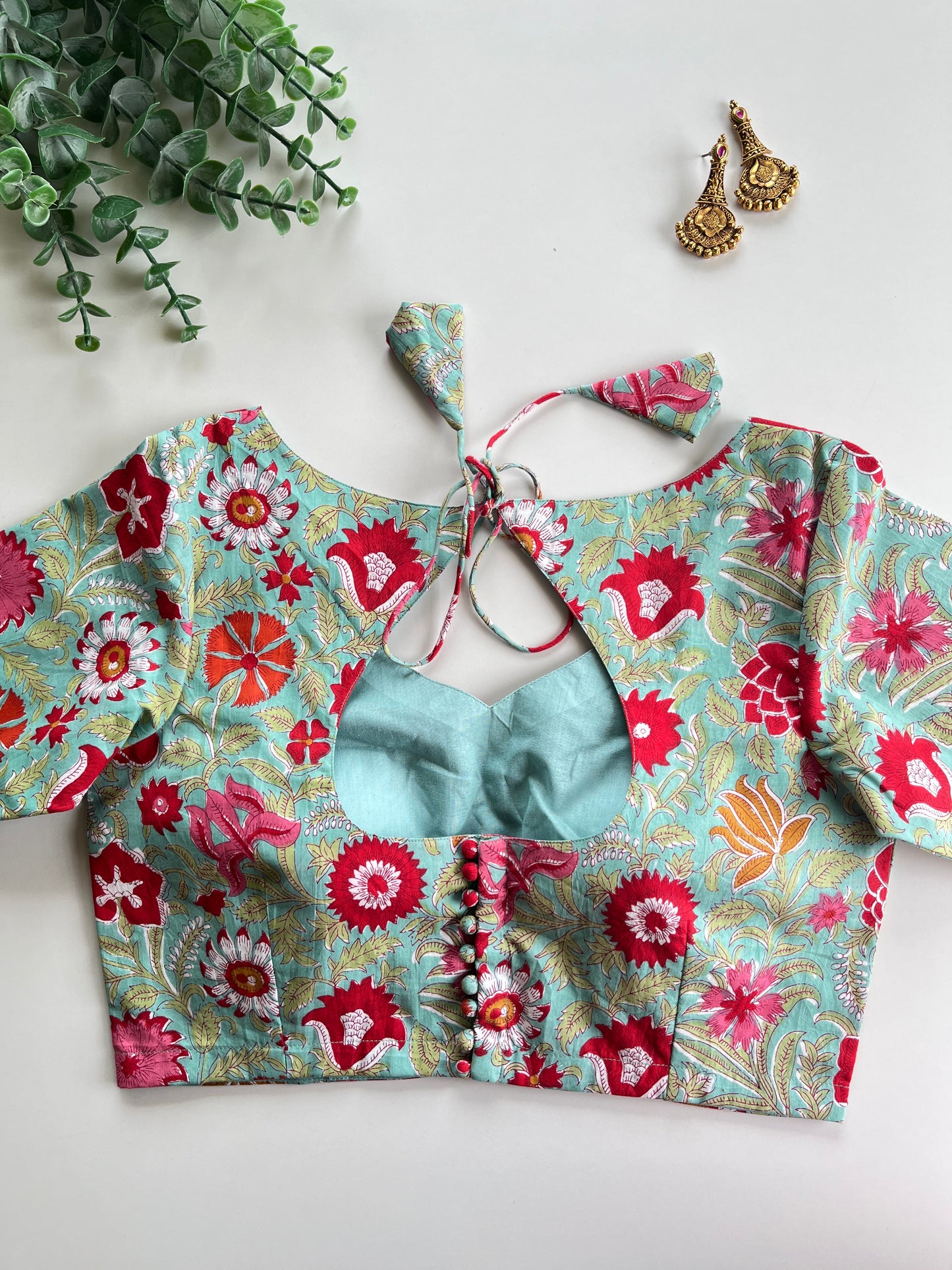 Blue Floral Cotton Blouse