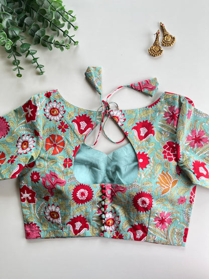 Blue Floral Cotton Blouse
