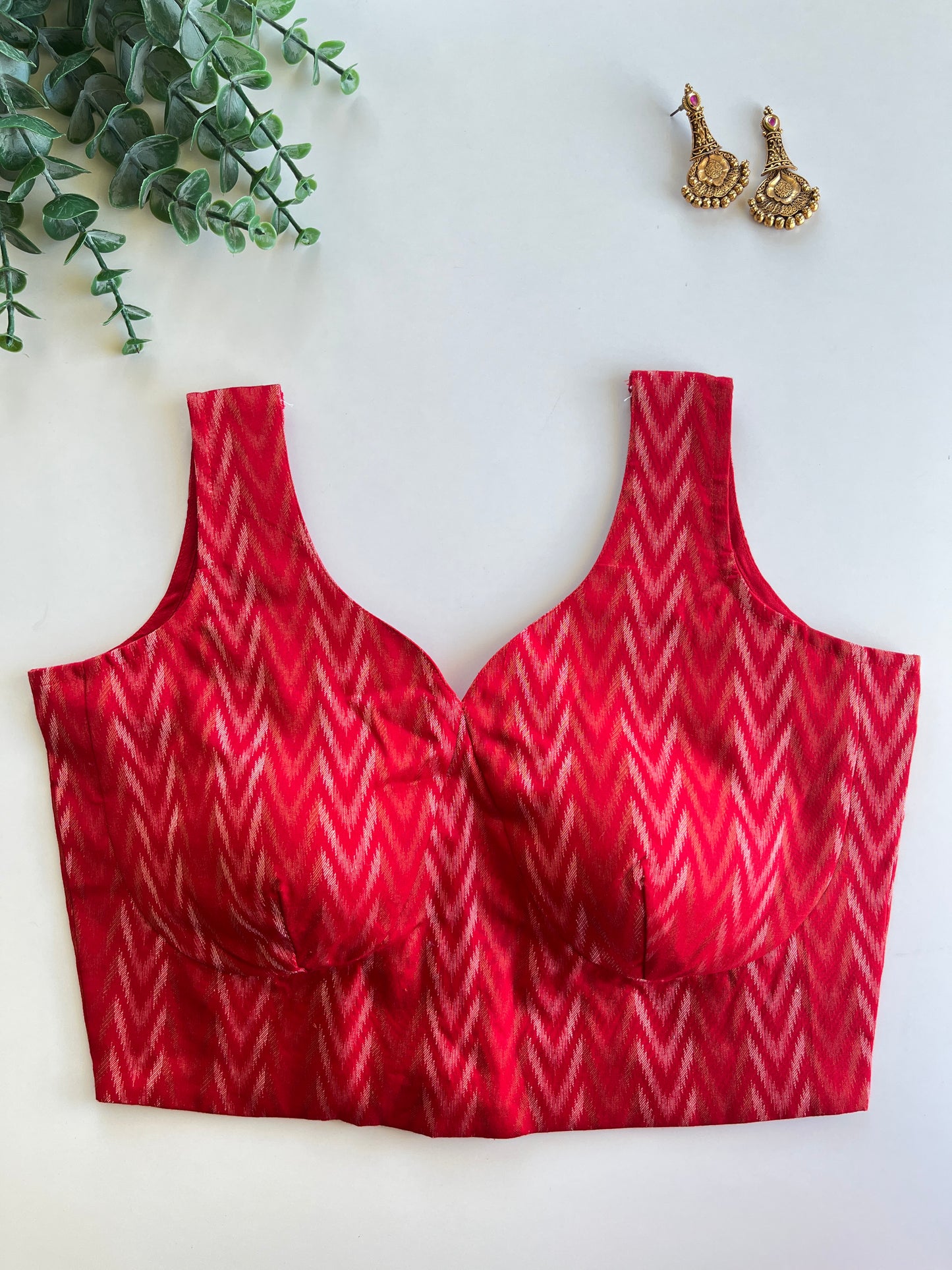 Red Sleeveless Brocade Blouse