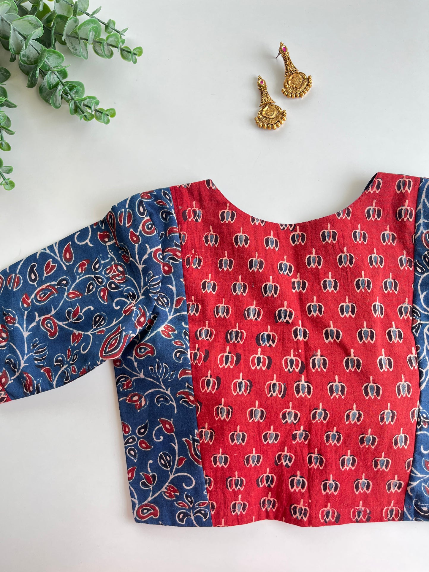 Navy & Maroon Lotus Ajrakh Blouse