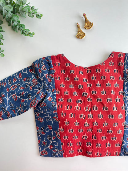 Navy & Maroon Lotus Ajrakh Blouse