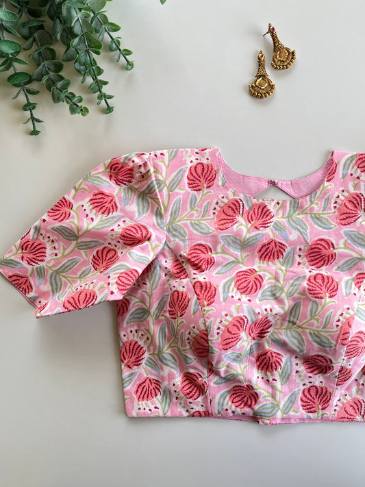 Pink Floral Cotton Blouse