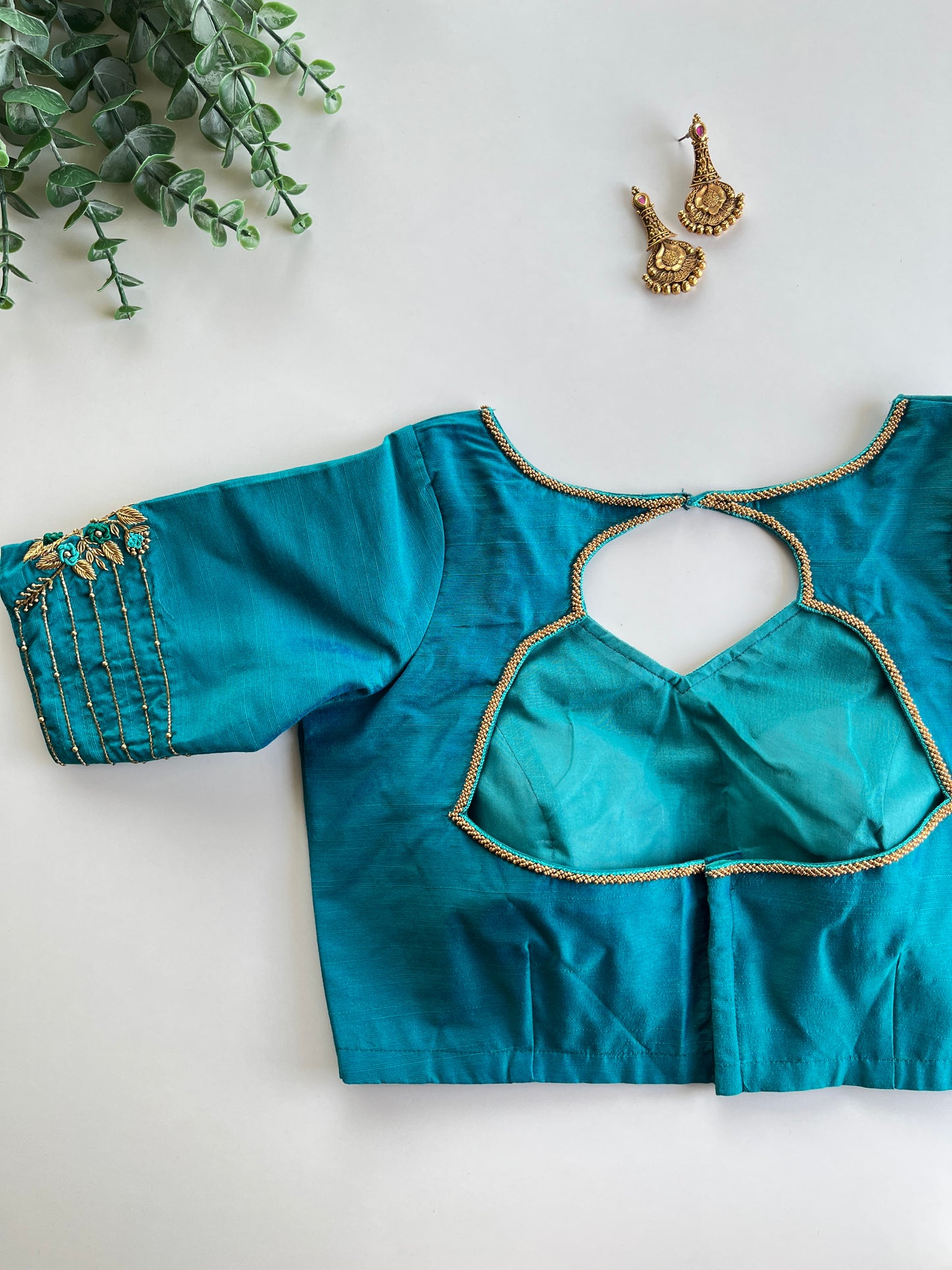 Peacock Blue Handwork Blouse