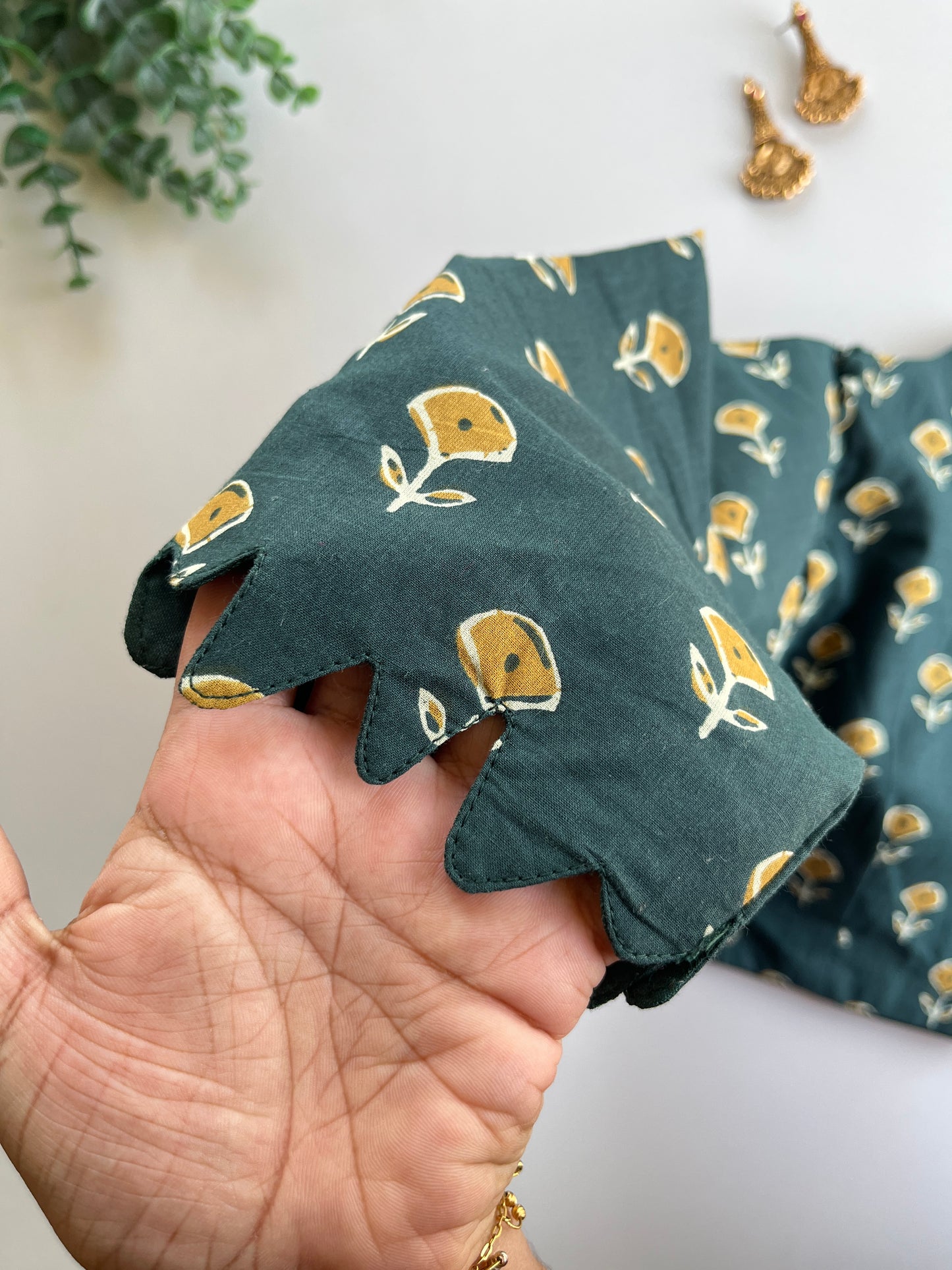 Dark Green & Mustard Cotton Blouse