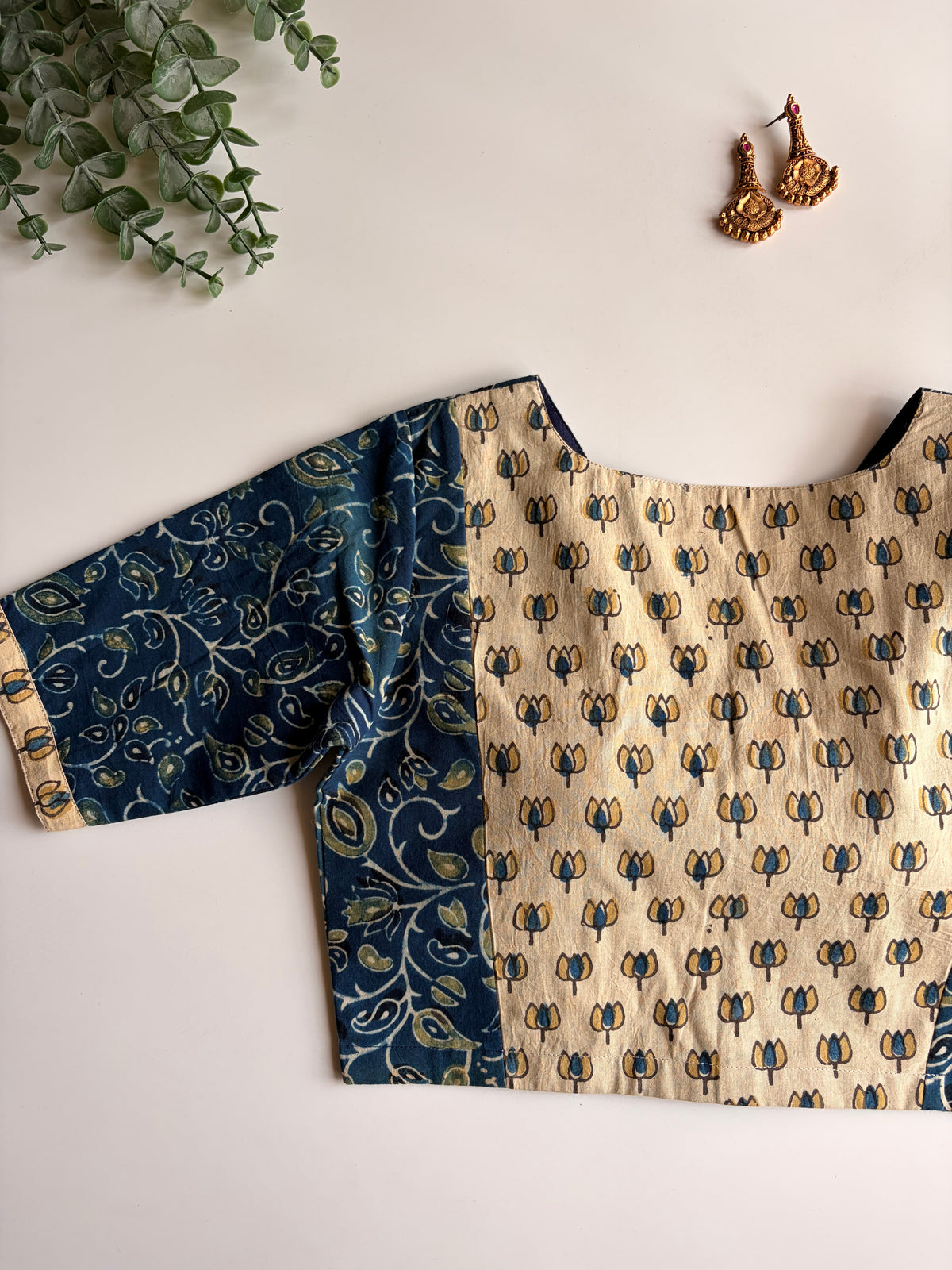 Navy & Green Ajrakh Blouse