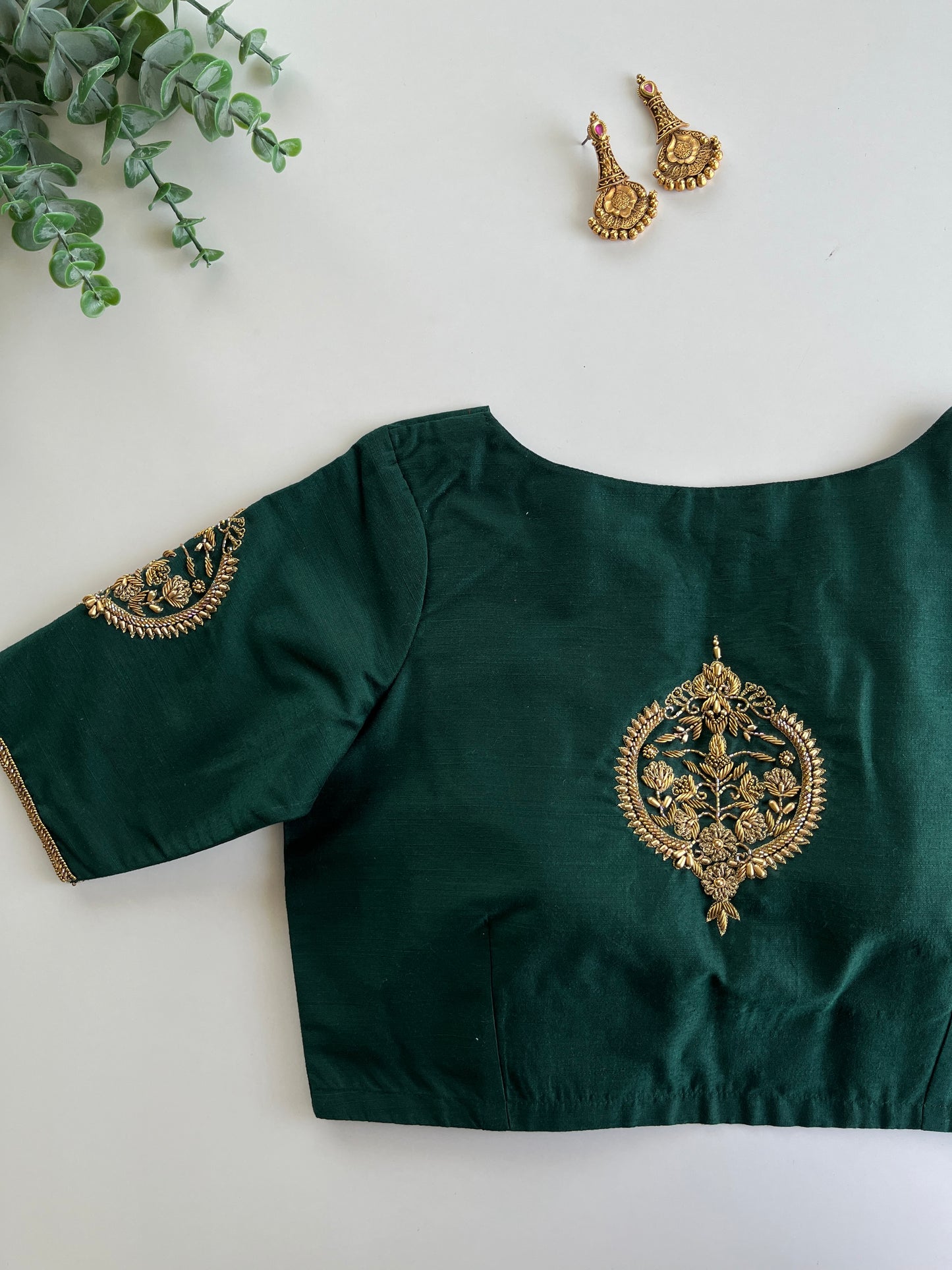Dark Green Minimal Handwork Blouse