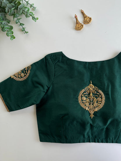 Dark Green Minimal Handwork Blouse