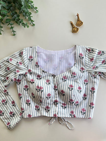 Cotton Stripes Floral Blouse