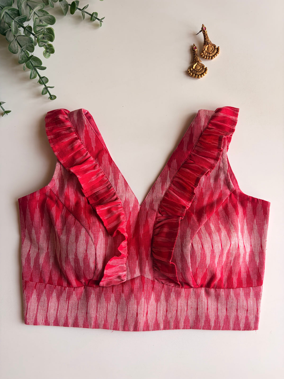Pink Ikkat Frill Blouse
