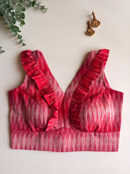 Pink Ikkat Frill Blouse