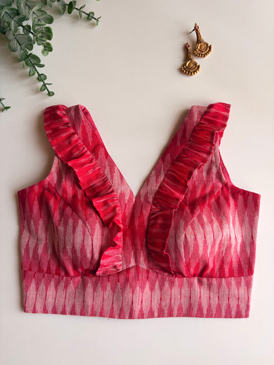 Pink Ikkat Frill Blouse