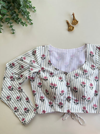 Cotton Stripes Floral Blouse