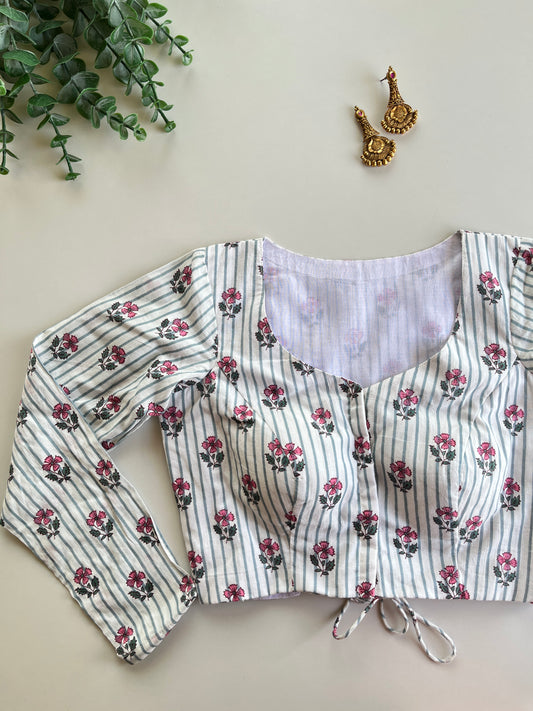 Cotton Stripes Floral Blouse