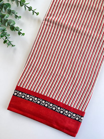 Red Block Printed Cotton Saree