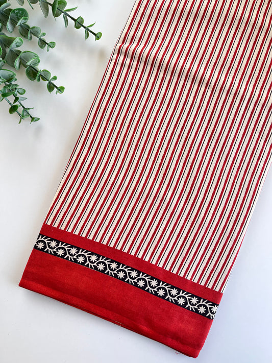 Red Block Printed Cotton Saree