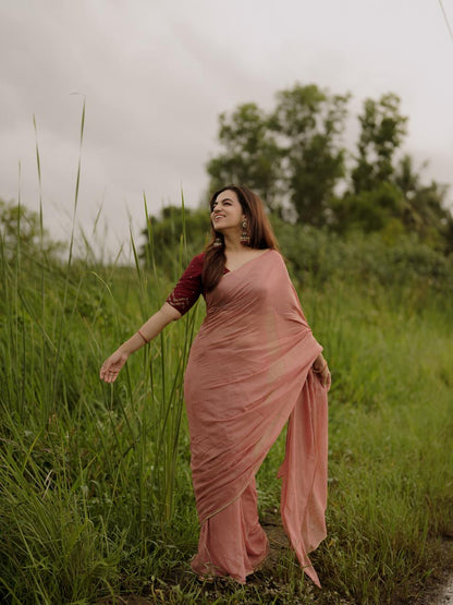 Ziah in Salmon and Maroon Handwork Blouse