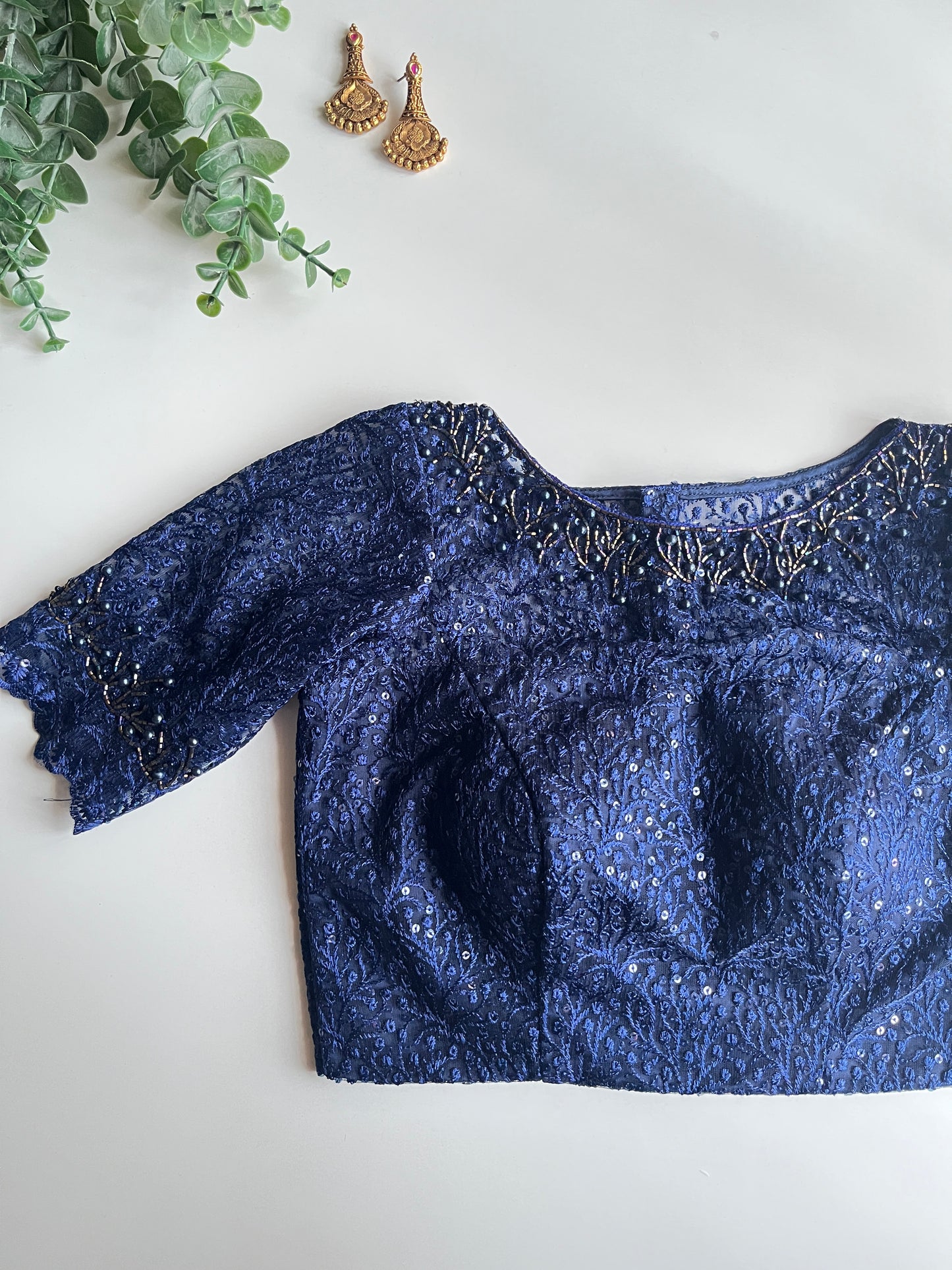 Navy Blue Embroidered Blouse