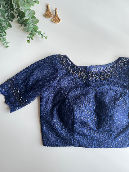 Navy Blue Embroidered Blouse