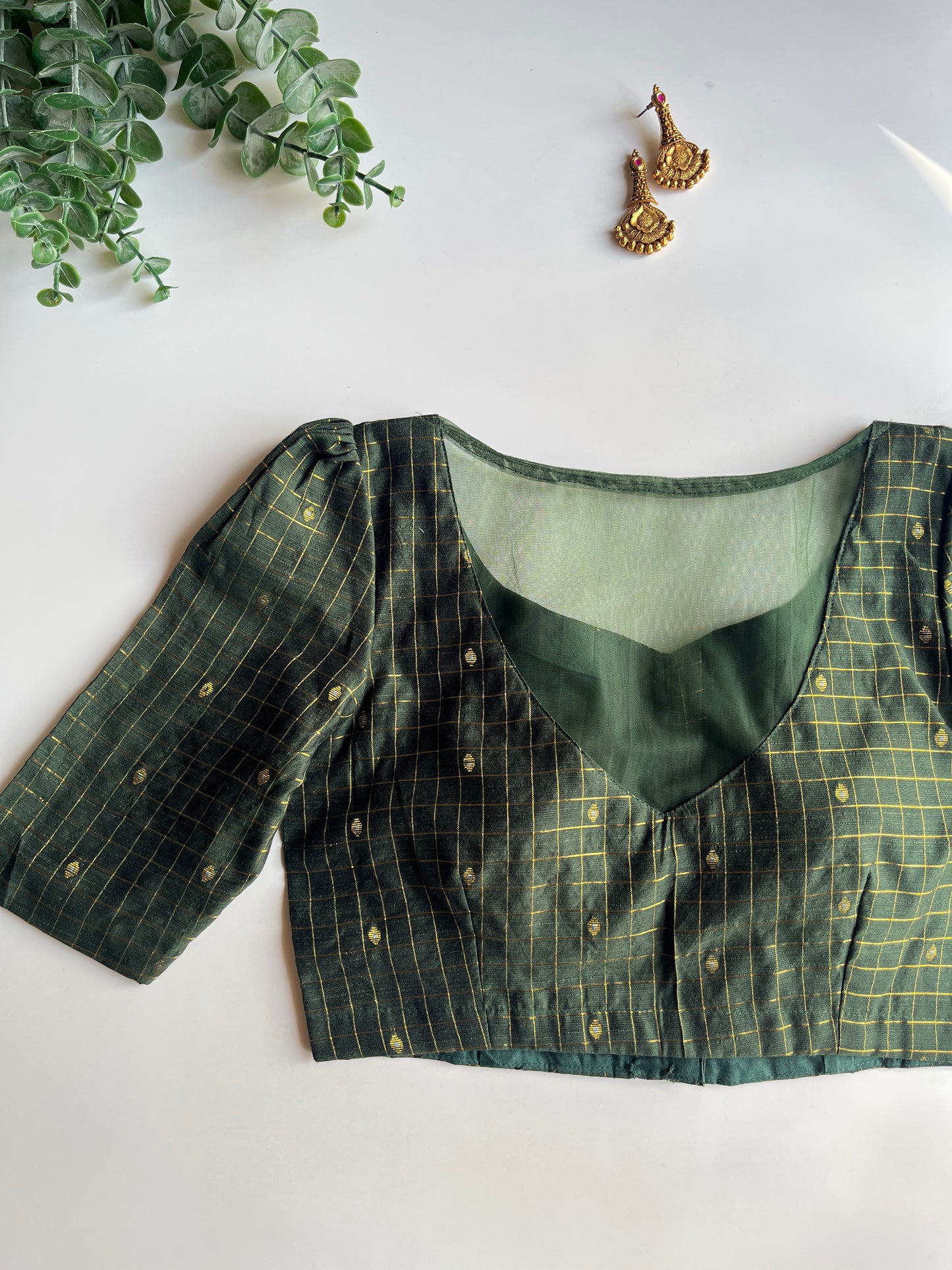 Green Puff Sleeve Blouse