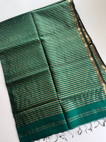 Green Stripes Maheshwari Cotton Silk Saree
