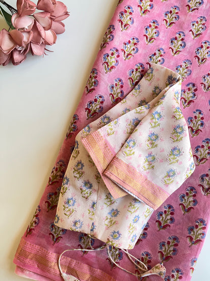 Blush Pink Cotton Silk Saree & Blouse