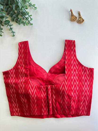 Red Sleeveless Brocade Blouse