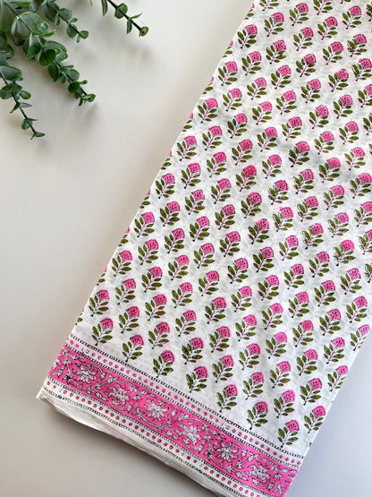 White Block Printed Cotton Saree