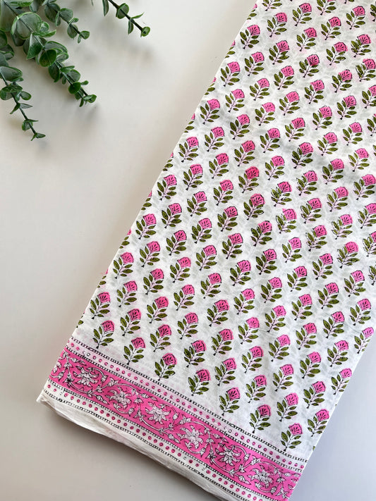 White Block Printed Cotton Saree