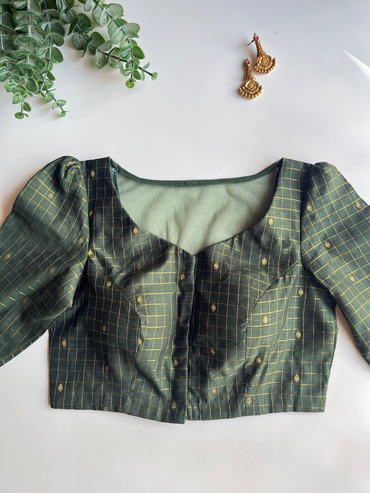 Green Puff Sleeve Blouse
