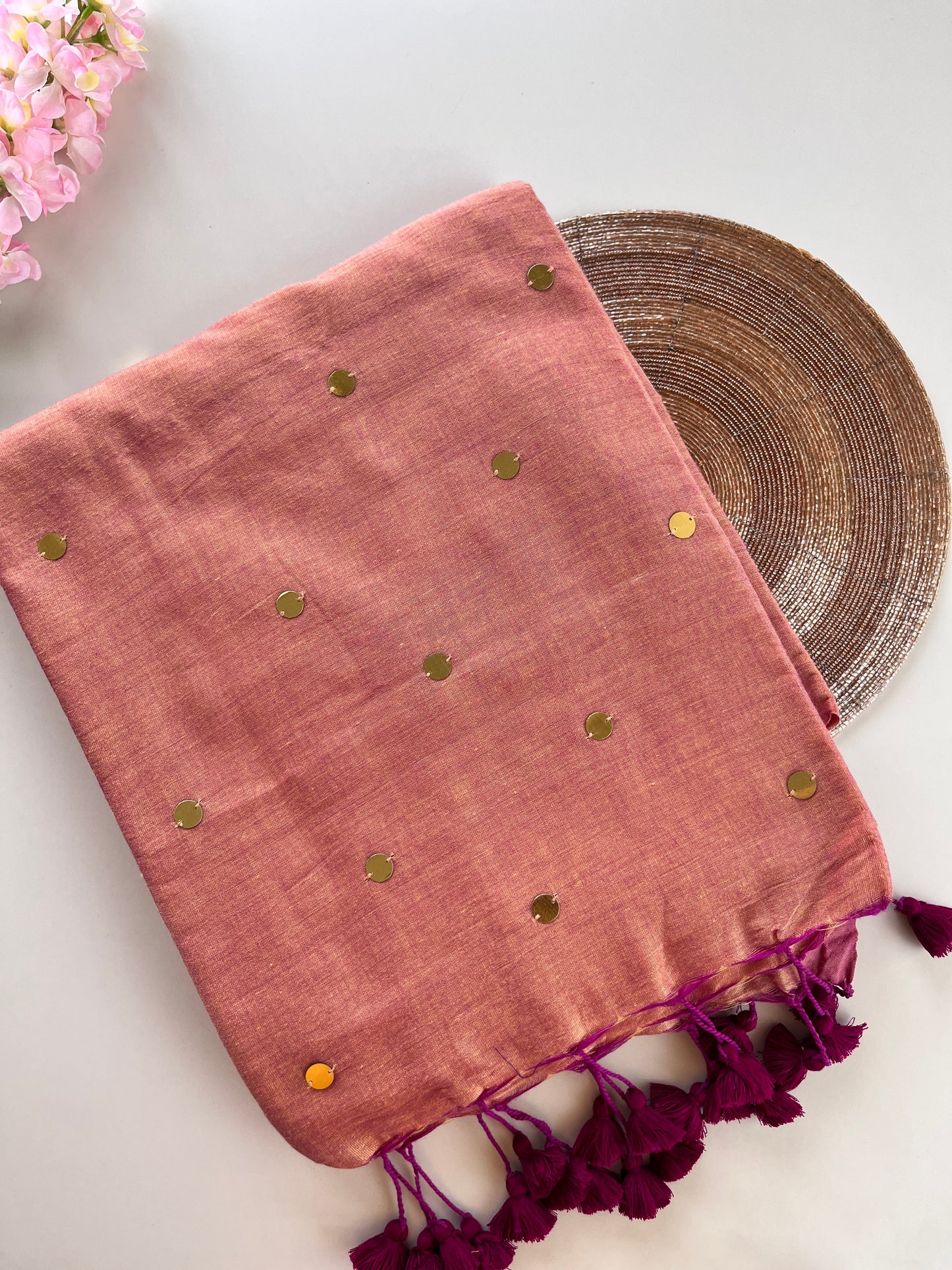 Blush Pink Mul Cotton Saree & Stitched Blouse