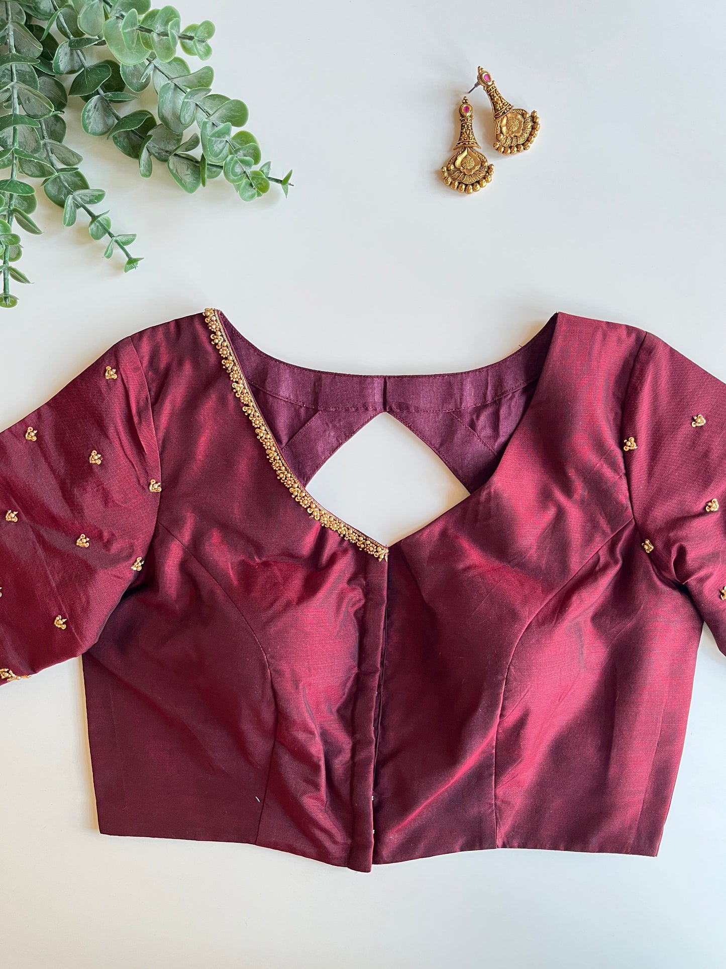 Maroon Scallop Handworked Blouse