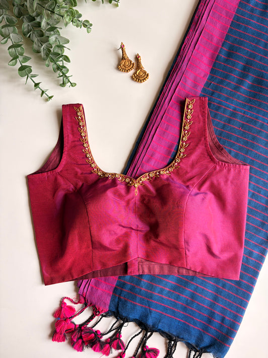 Blue Mul & Purple Handwork Blouse
