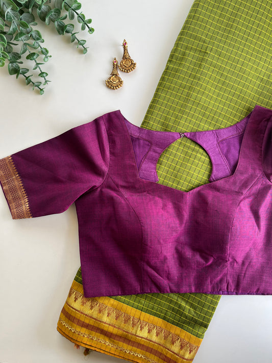 Kattam Saree & Purple Border Blouse
