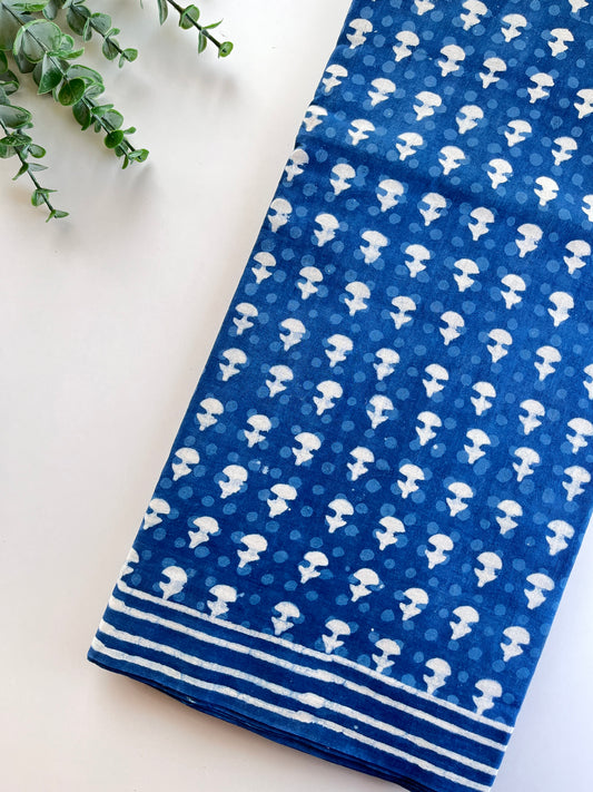 Indigo Block Printed Cotton Saree