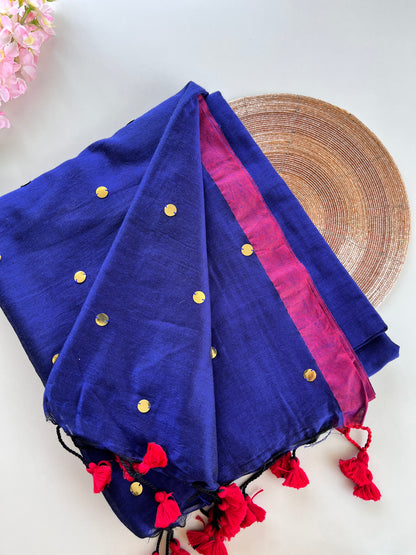 Navy Blue Mul Cotton Sequence Saree
