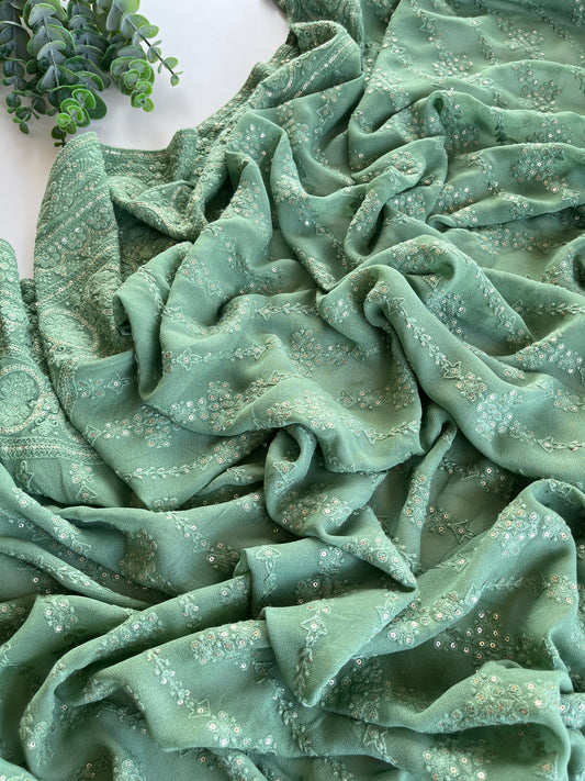 Sage Green Chikankari Saree