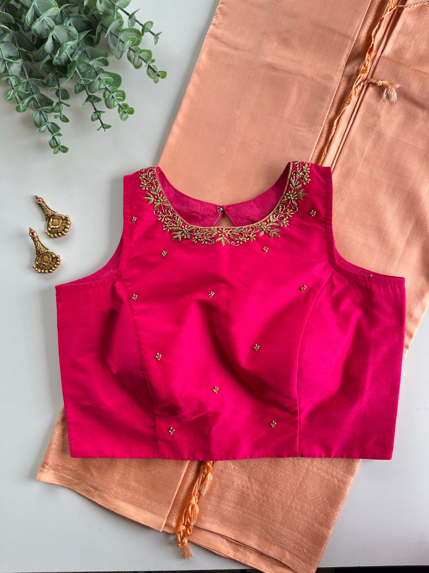Peach Soft Silk Saree & Pink Blouse