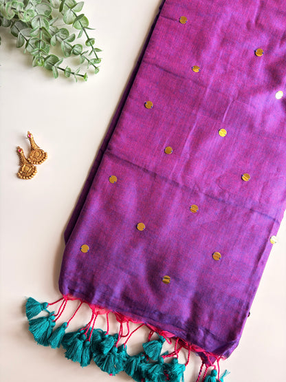 Purple & Peacock Blue Mul Cotton Sequence Saree