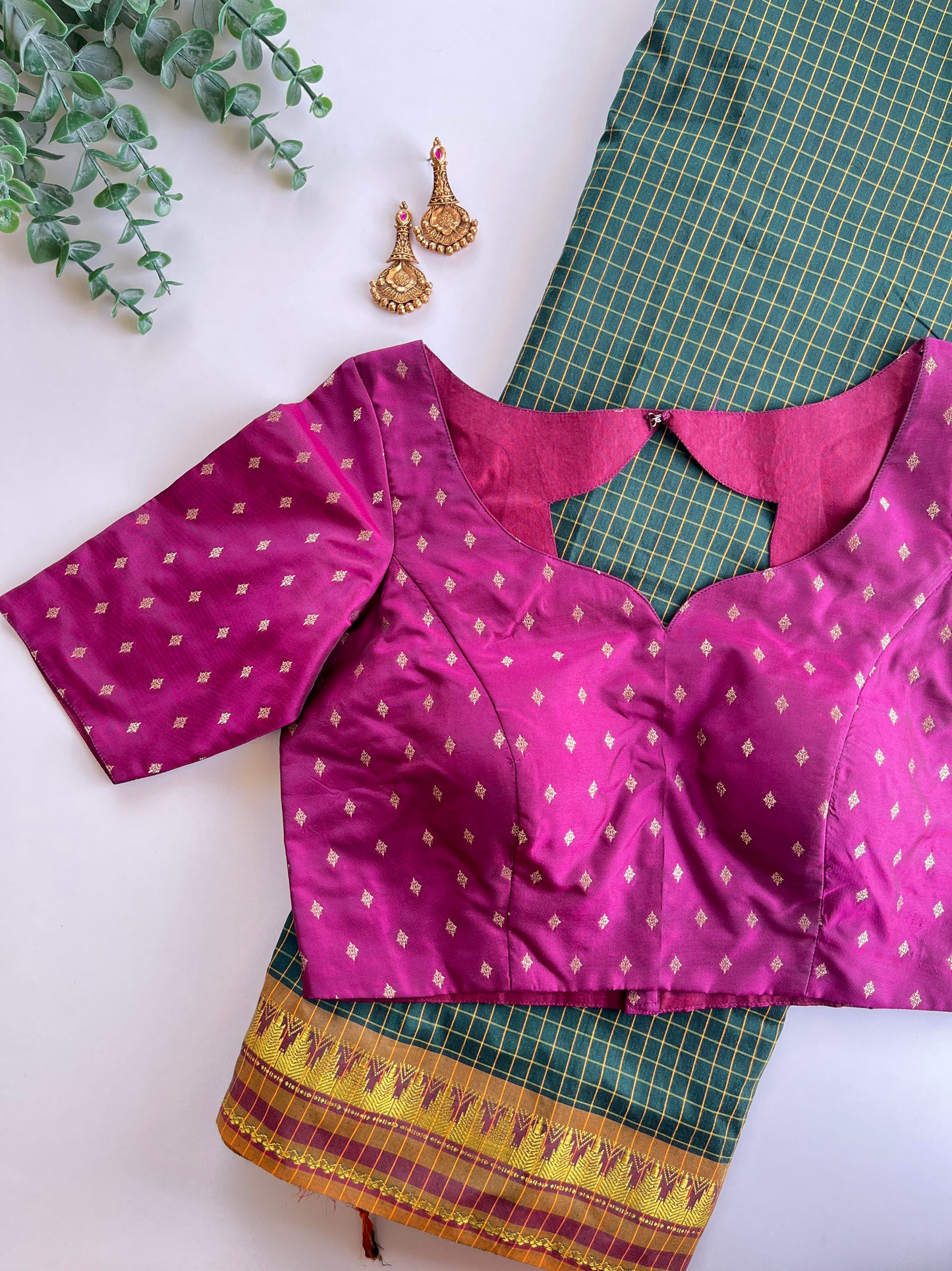 Kattam Saree & Purple Butta Blouse