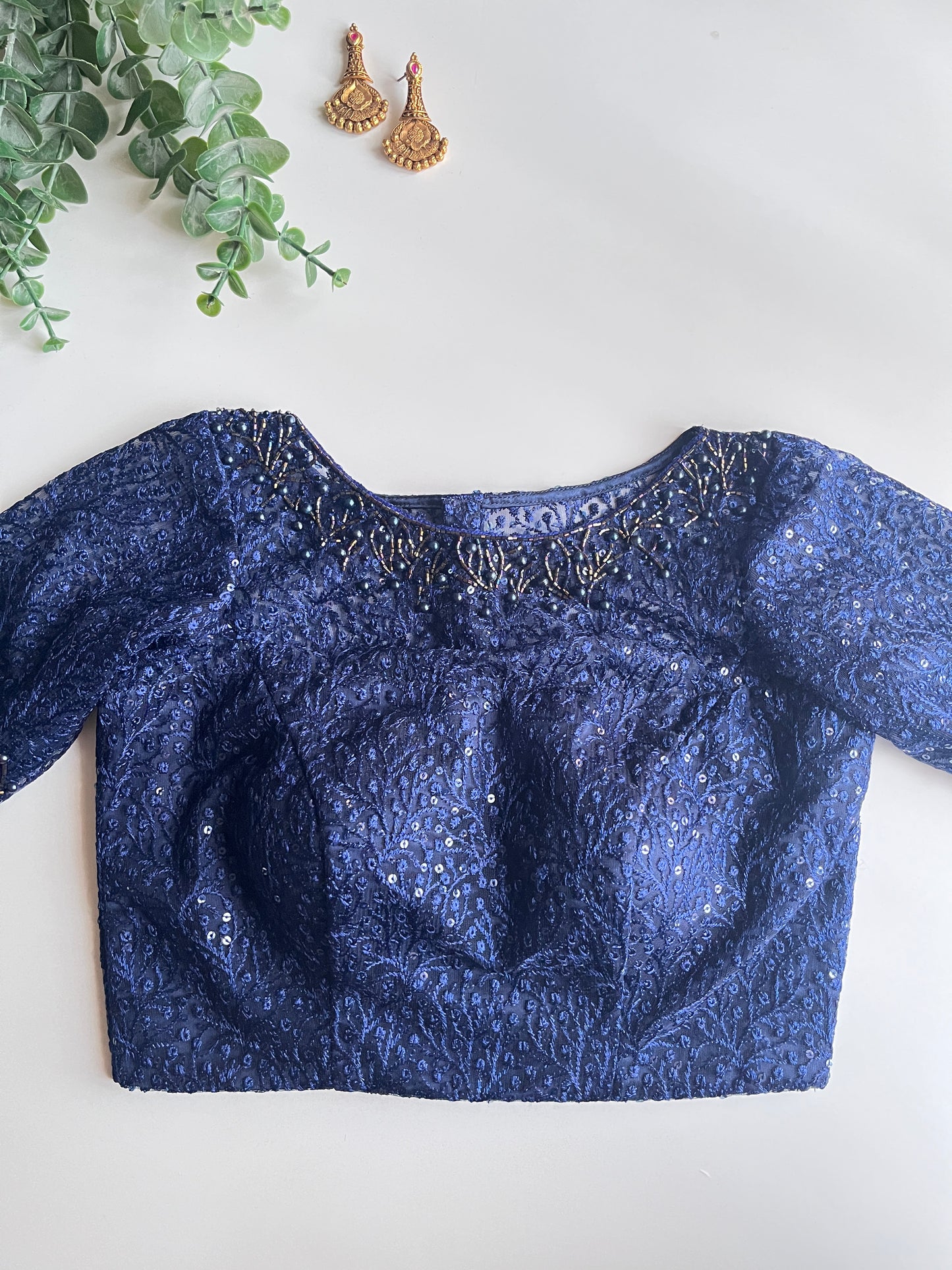 Navy Blue Embroidered Blouse