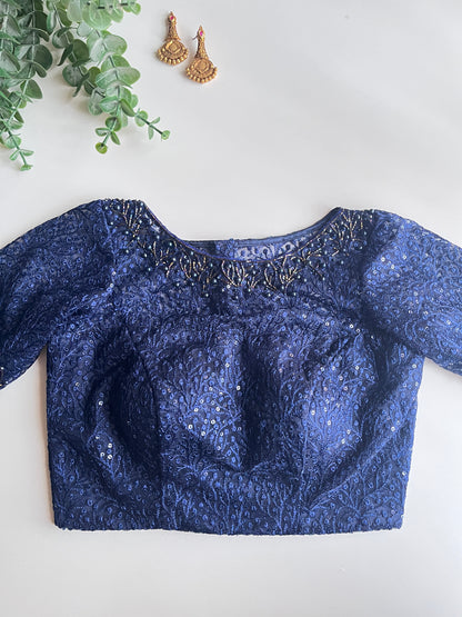 Navy Blue Embroidered Blouse