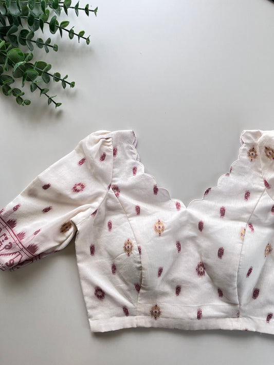 White & Maroon Chanderi Blouse
