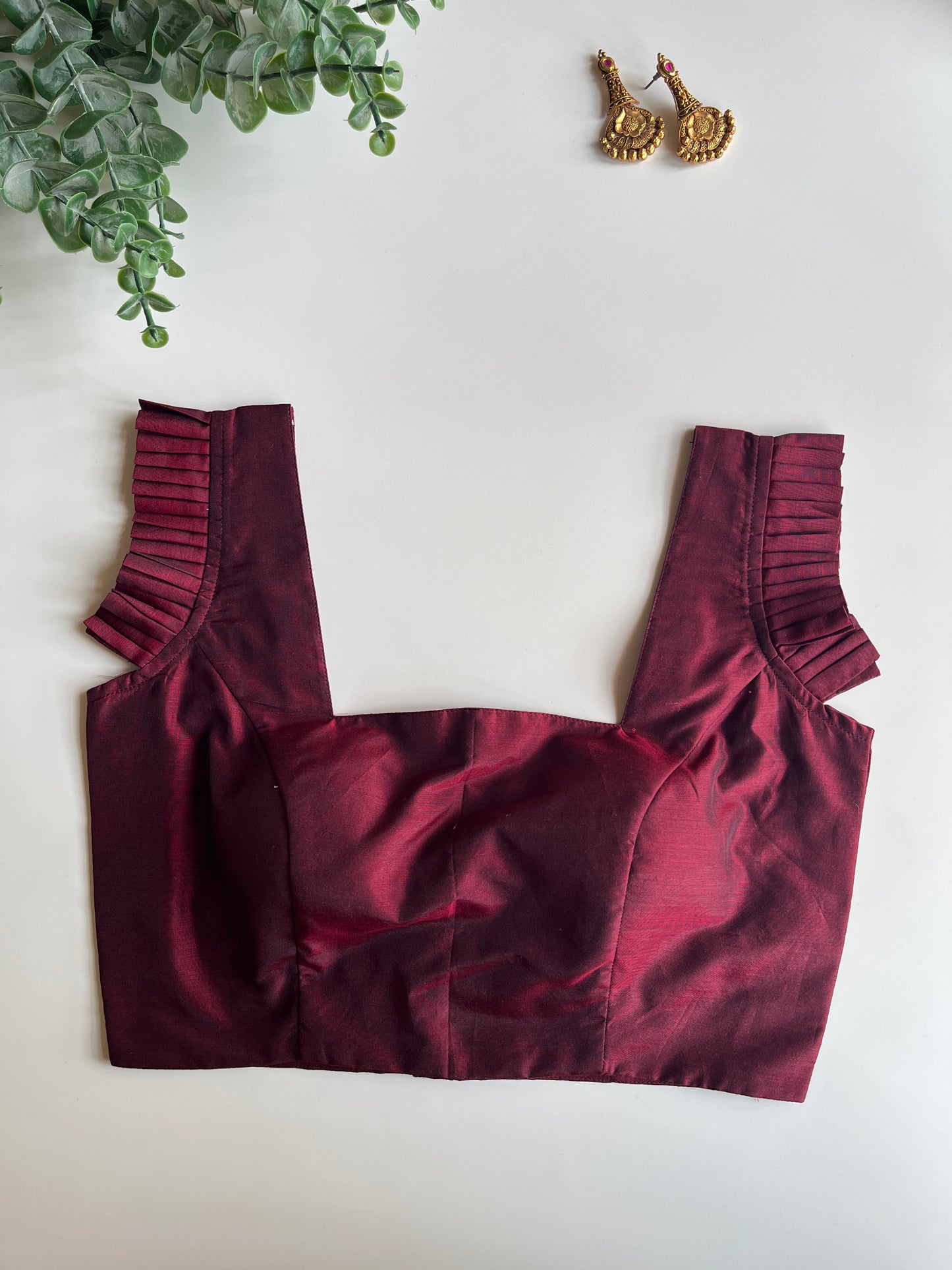 Maroon Pleated Sleeveless Blouse